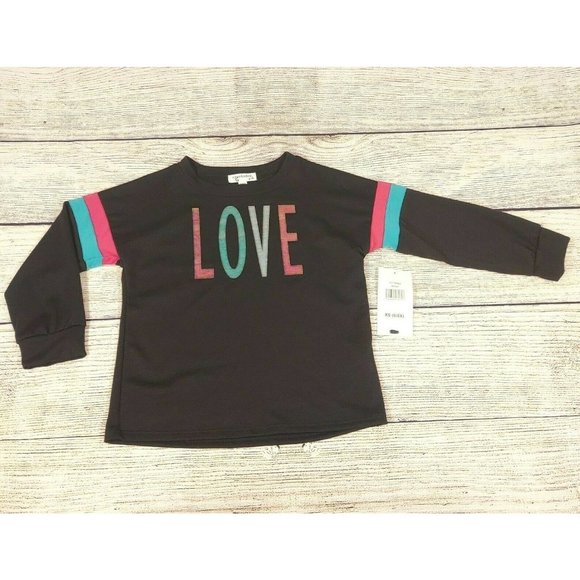 Girls Long Sleeve Top Love Printed Black Tunic Shirt Eyeshadow XS(6/6X) NWT - Picture 2 of 9